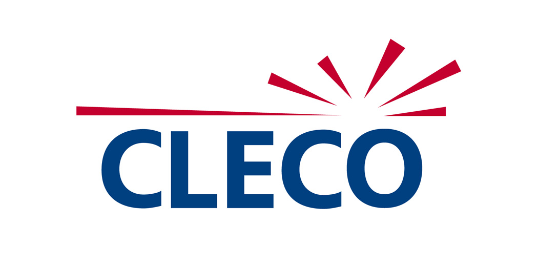 CLECO logo with blue text and red lines