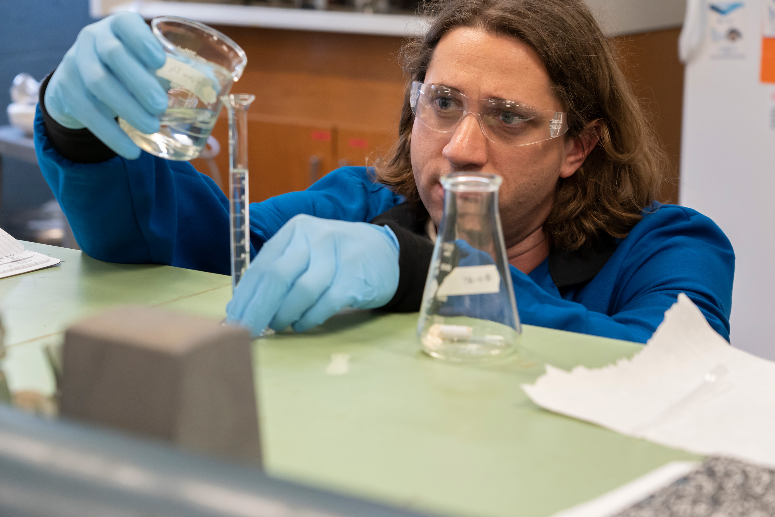 Student working with chemicals in the lab