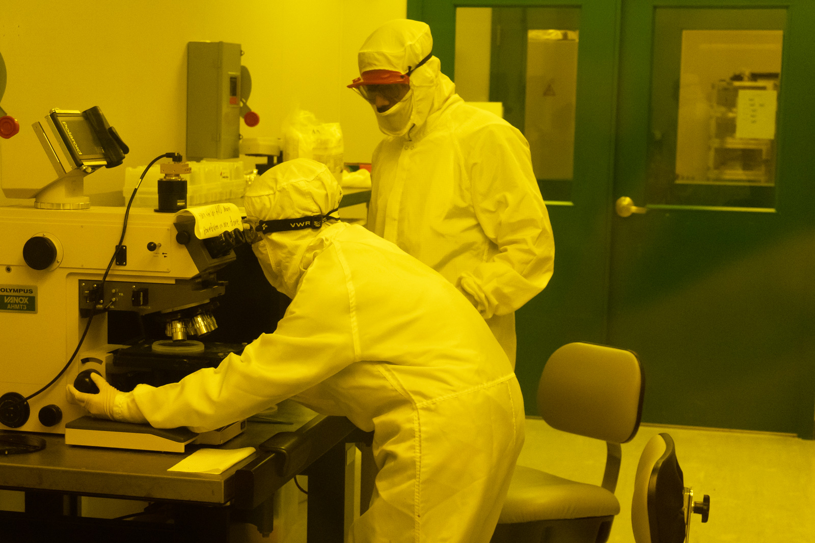 Students working in a cleanroom at the Institute for Micromanufacturing