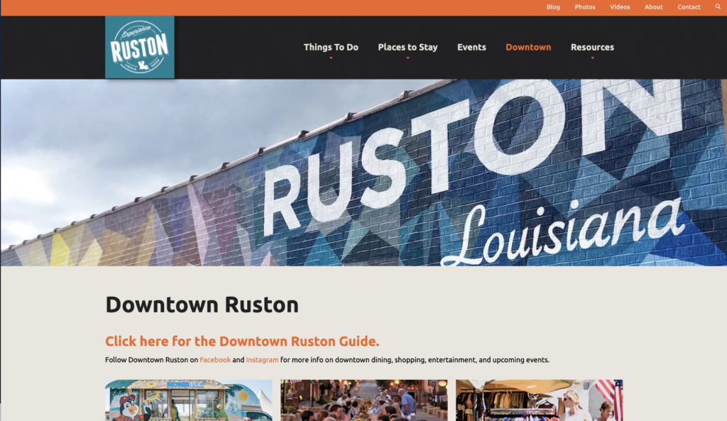 Screenshot of Experience Ruston website